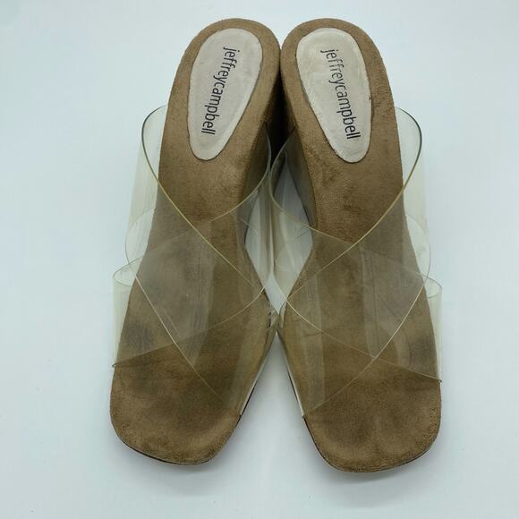 Jeffrey Campbell Mystical Brown Wedge Sandals Clear Strappy Women's size 8 - Picture 6 of 9